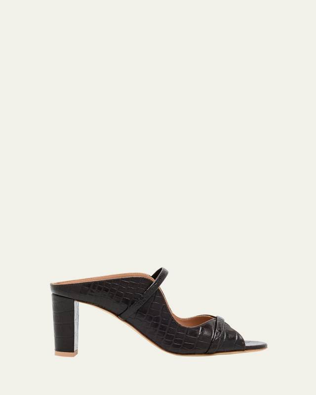 Norah Croc-Embossed Leather Double-Strap Mule Sandals